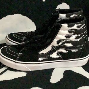 Black and white flamed out high top vans size 10.5